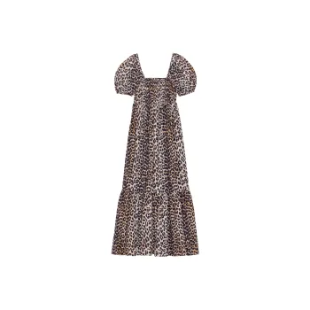 GANNI Short Sleeved Dresses Women's Leopard Color