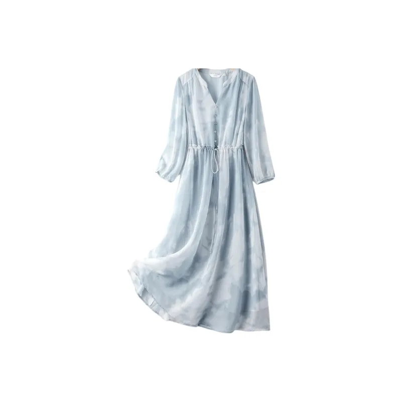 IHIMI Long Sleeved Dress Women's Blue-0