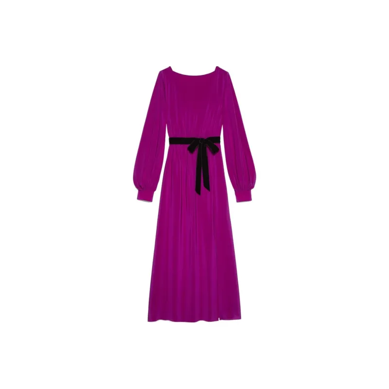 GUCCI Women's Silk Belted Dress Dark Pink-0