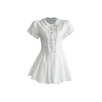 Pa33word Short Sleeved Dress Women's Pure White Color