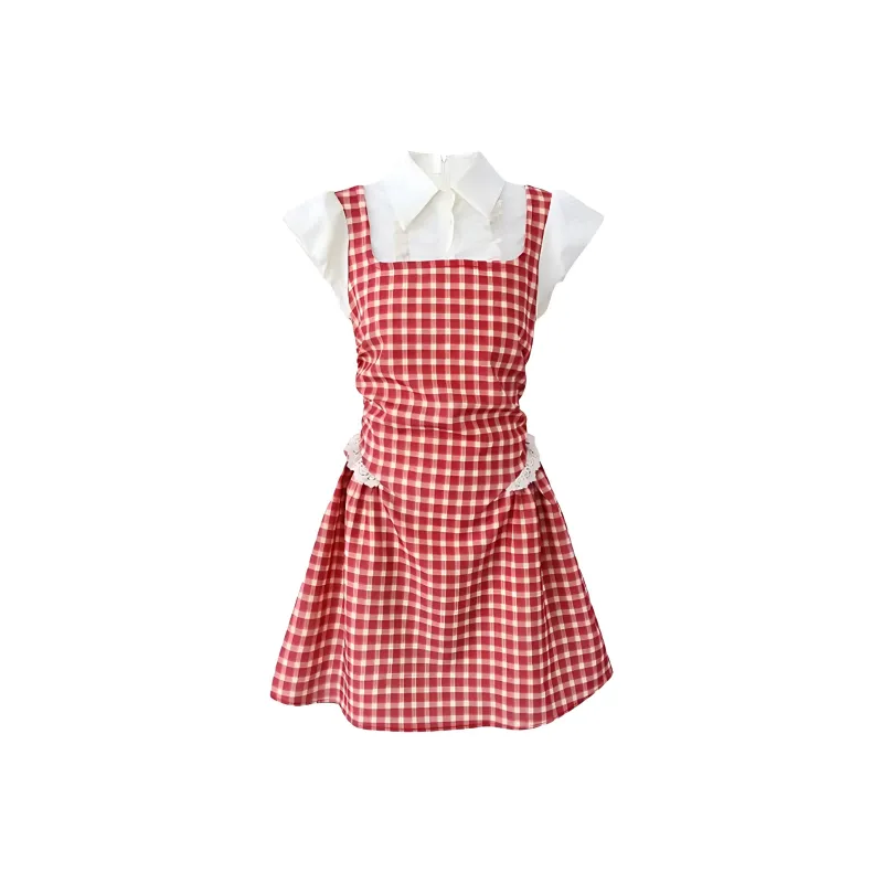 CZMO Short Sleeved Dress Women's Mock Two Piece Dress-0