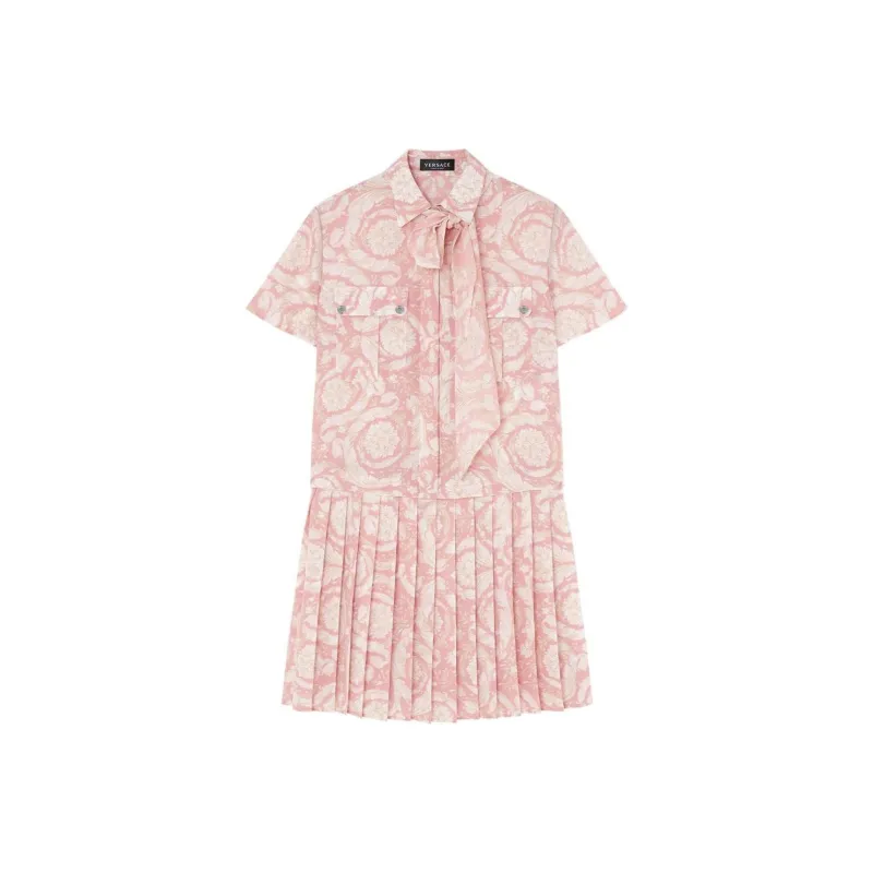VERSACE Barocco Lavallière Pleated Mini Dress-0