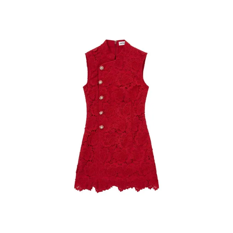 Self portrait Sleeveless Dress Women's Burgundy-0
