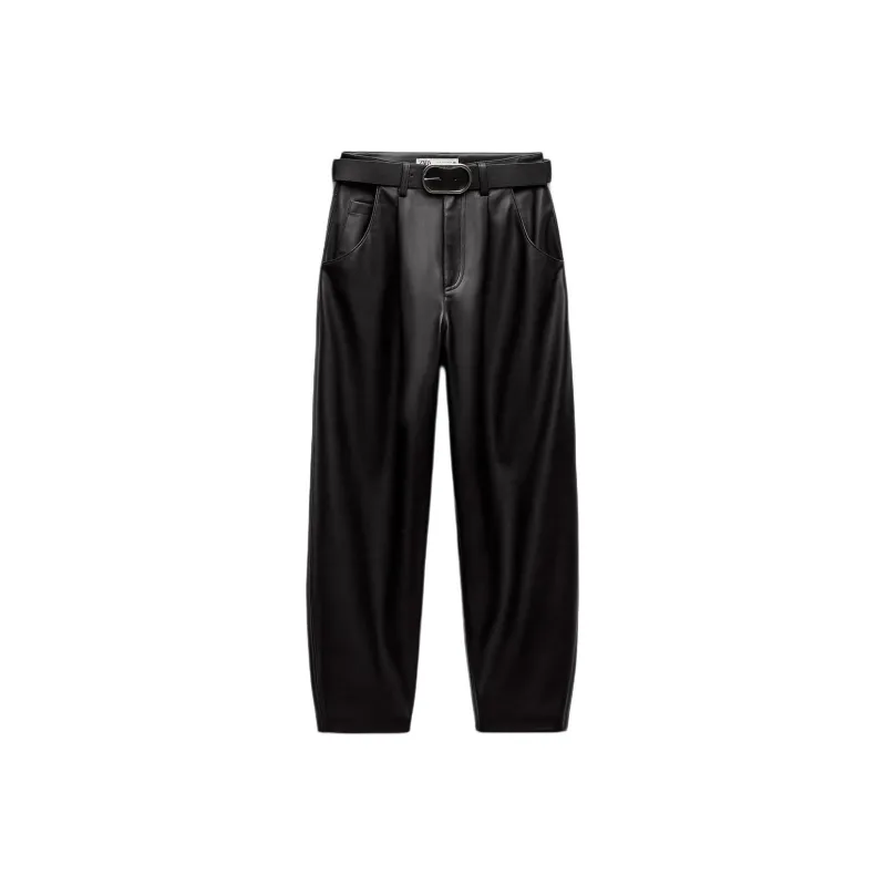ZARA Leather Pants Women's Black-0