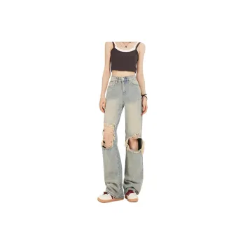 BENGEN Hot Girl Ripped Wide Leg Jeans Women's Nostalgic Blue