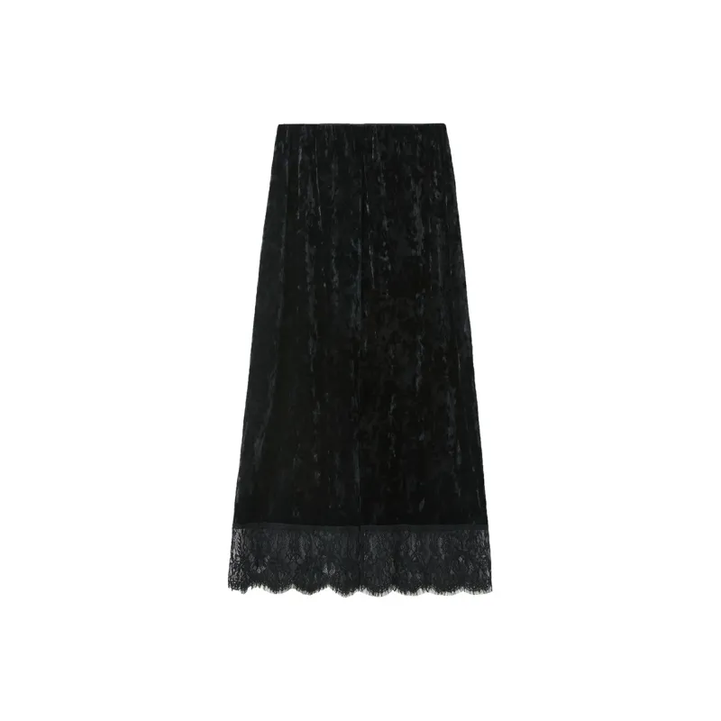 3COLOUR Knit Long Skirt Women's Pitch Black-0
