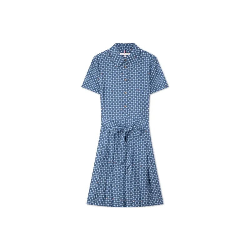 Tommy Hilfiger Short Sleeved Dresses Women's Blue And White Pattern-0