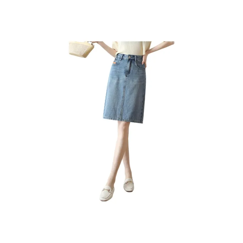 HIPPIEMISS Denim Long Skirts Women's Washed Color-0