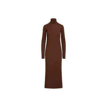 Polo Ralph Lauren FW23 Wool Blend Jersey Turtleneck Midi Dress Long Sleeved Dress Women's Umber