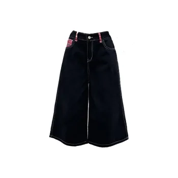 Garbege Jeans Women's Black Red Plaid