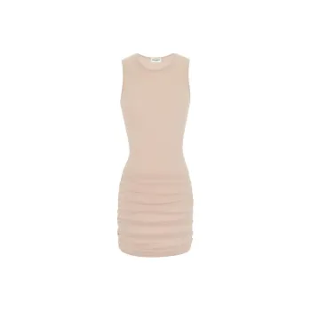 SAINT LAURENT Crewneck Ruched Detailed Mini Dress