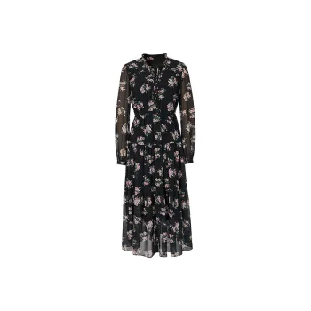 Hopeshow Long Sleeved Dress Women's Black With Floral