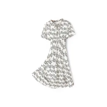 H-YXIANG Short-Sleeved Dresses Women's White Base Black Lightning Pattern