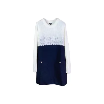 CHANEL Long-Sleeved Dresses Women's Black White