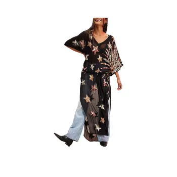 FREE PEOPLE Golden Era Kaftan Long-Sleeved Dresses Women's BLACK/Black
