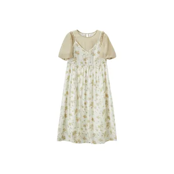 XIANGYING Short Sleeved Dresses Women's Yellow