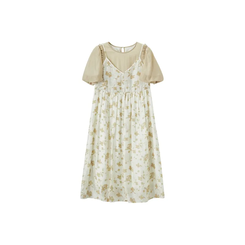 XIANGYING Short Sleeved Dresses Women's Yellow-0