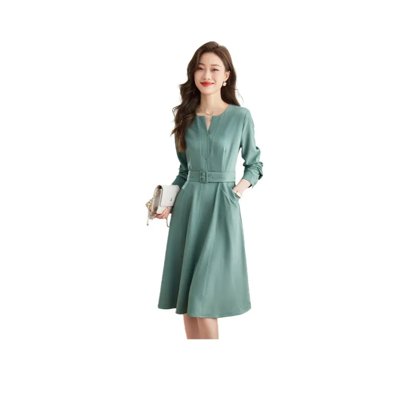 VIMLY Long Sleeved Dresses Women's Green-0