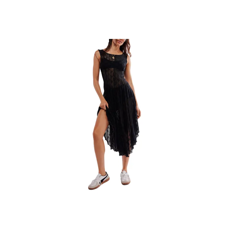 FREE PEOPLE Dial For Drama Sleeveless Slip Sleeveless Dress Women's Black-0
