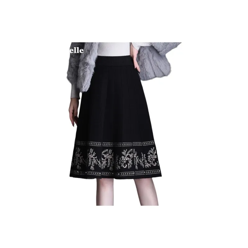 La Chapelle Knit Long Skirt Women's Black-0