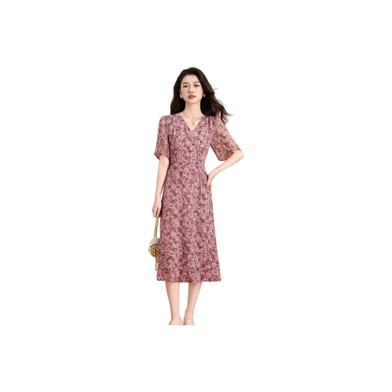 Mylan Short Sleeved Dress Cinched Waist Women's-0