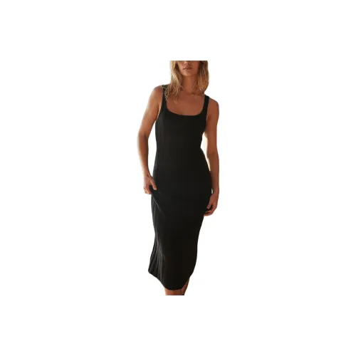 FREE PEOPLE Santos Sweater Midi Slip Dresses Women's BLACK/Black