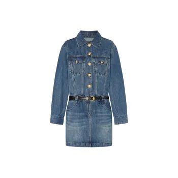 MO&CO Long Sleeved Dresses Women's Denim Blue