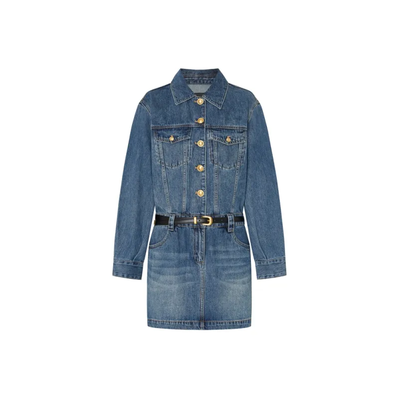 MO&CO Long Sleeved Dresses Women's Denim Blue-0