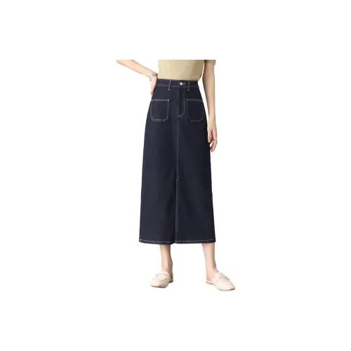 HIPPIEMISS Denim Long Skirt Women's Normal Washed Blue