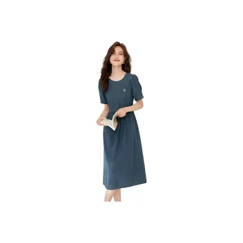 Mo Han Yi Mei Short Sleeved Dresses Women's Denim Blue