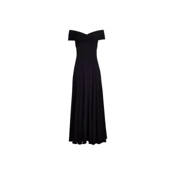 KHAITE The Bruna Off Shoulder Pleated Maxi Dress