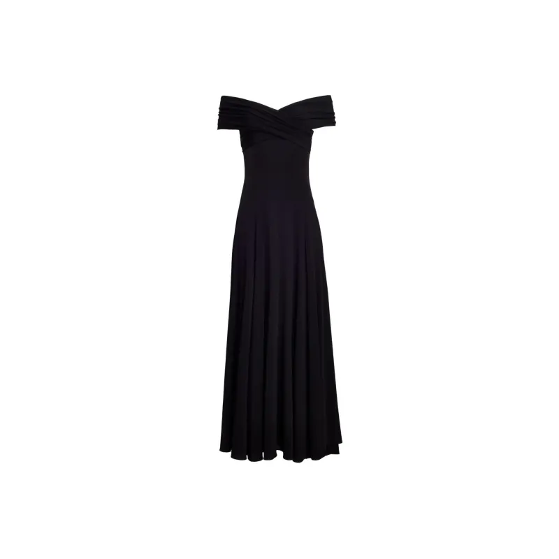 KHAITE The Bruna Off Shoulder Pleated Maxi Dress-0