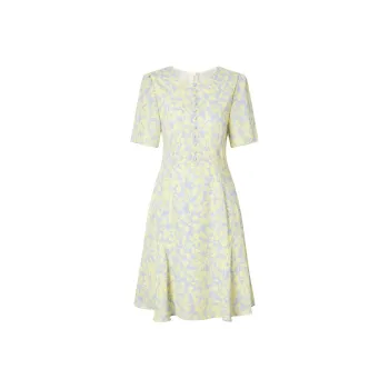 JZ Juzui Short Sleeved Dress Women's Flower Light Yellow