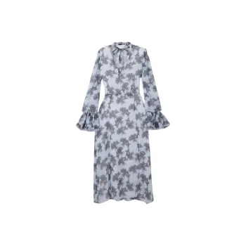 Rotate Chiffon Floral Printed Bow Midi Dress
