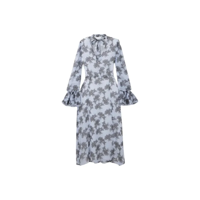 Rotate Chiffon Floral Printed Bow Midi Dress-0