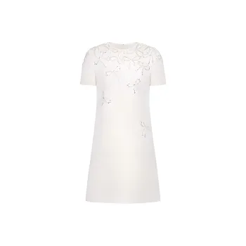 Valentino SS24 Embroidered Crepe Couture Short Dress Short Sleeved Dress Women's Ivory