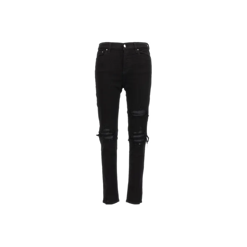 AMIRI MX1 Leather trimmed Distressed Skinny Jeans-0