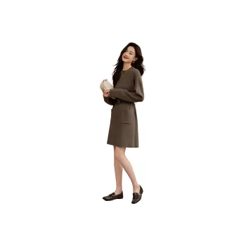 Mo Han Yi Mei Long Sleeved Dress Women's Coffee