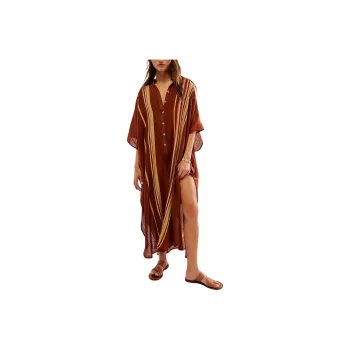FREE PEOPLE Vacation Mode Kaftan Short-Sleeved Dresses Women's Coconut Shell