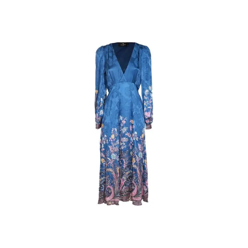 ETRO Printed V Neck Pleated Dress-0