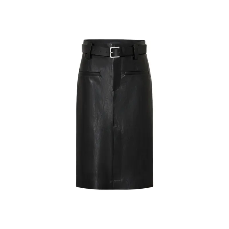 MOCO Leather Long Skirts Women's Black-0
