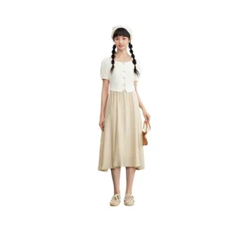 ZIHAN Short Sleeved Dress Women's Beige With Embroidery