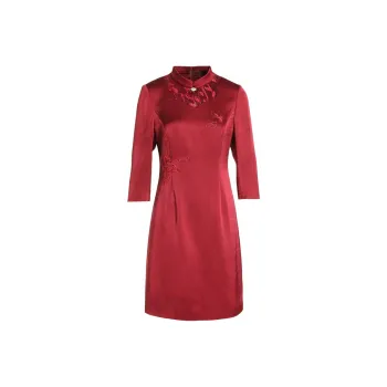 QIAOWANNI Long-Sleeved Dresses Women's Plum Paste Red
