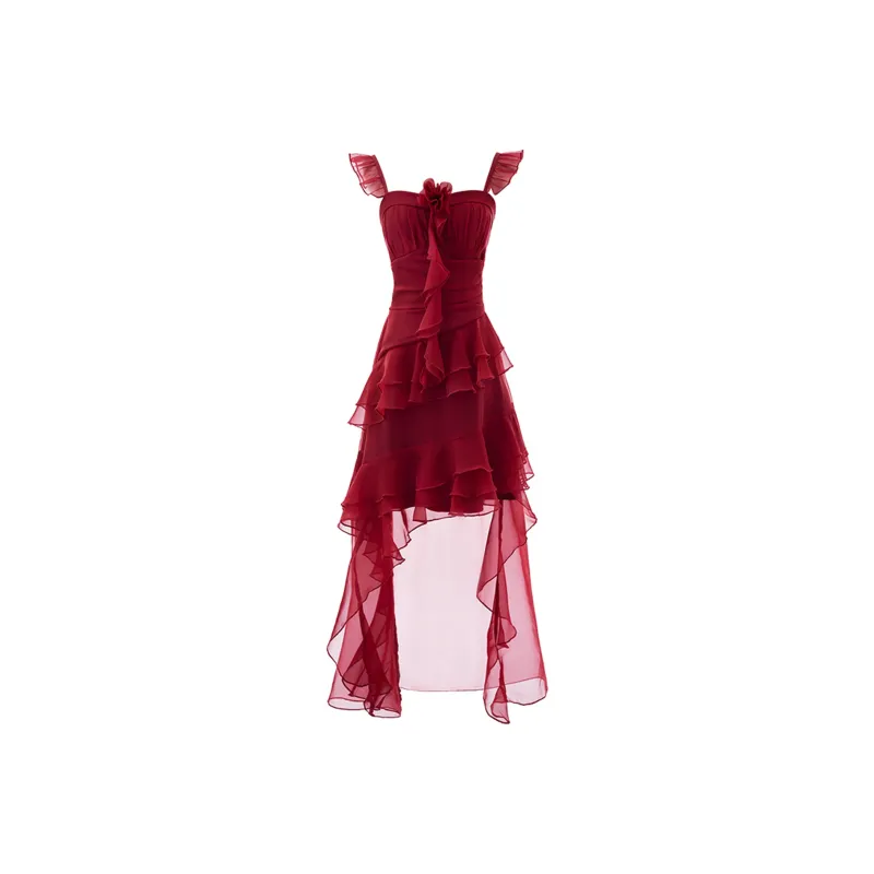 Libito Short Sleeved Dress Women's Red-0