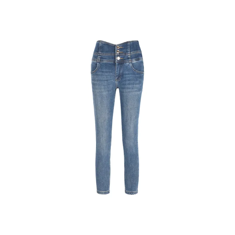 BASIC HOUSE Jeans Women's Blue Gray Velcro-0