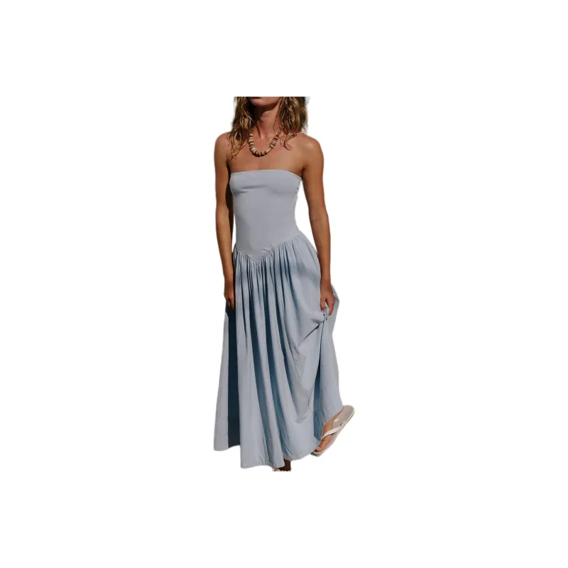 FREE PEOPLE Onda Drop-Waist Tube Midi Sleeveless Dress Women's Ballad Blue/Folk Ballad Blue-0