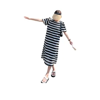 TEME Short Sleeved Dress Women's Gauze Stripes