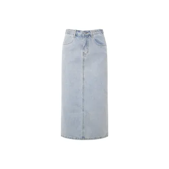 Wen Shan Denim Long Skirt Women's Light Blue