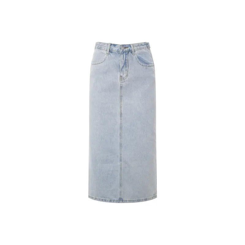 Wen Shan Denim Long Skirt Women's Light Blue-0