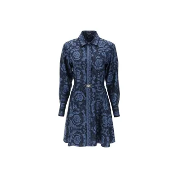 VERSACE Barocco print Belted Silk Shirtdress
